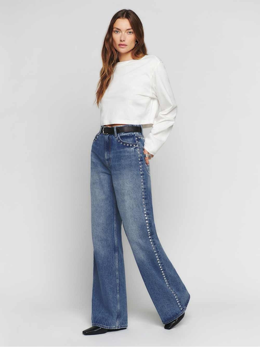 Reformation Cary High Rise Slouchy Wide Leg Long Jeans 27 NWT $218 Chesapeake